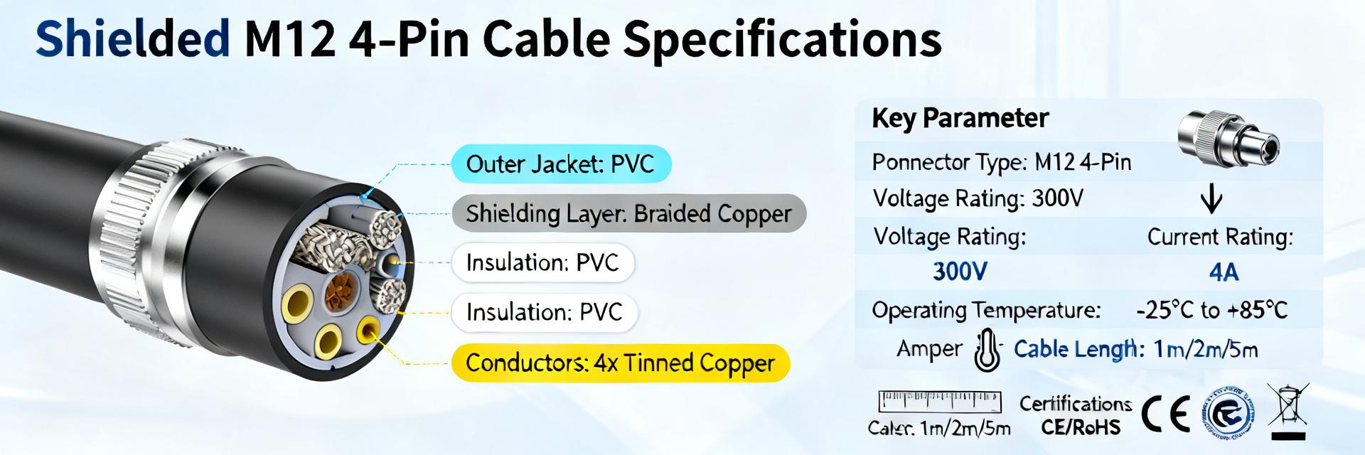 1682922 M12 4-pin Shielded Cable: Full Spec Report